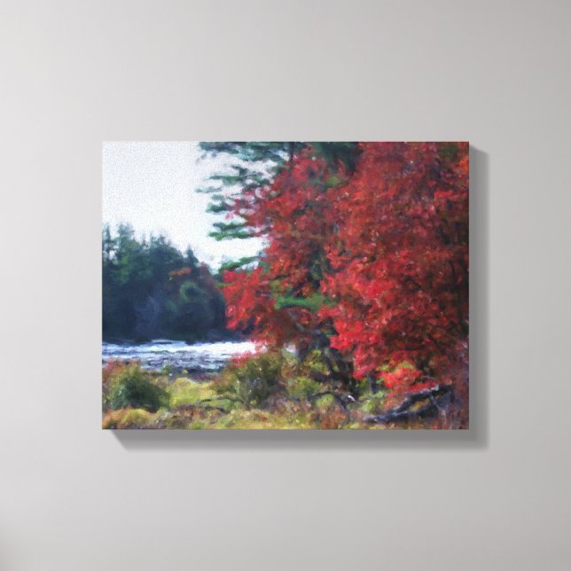 Fall Foliage Pond Painting Nature Art  Canvas Print (Front)