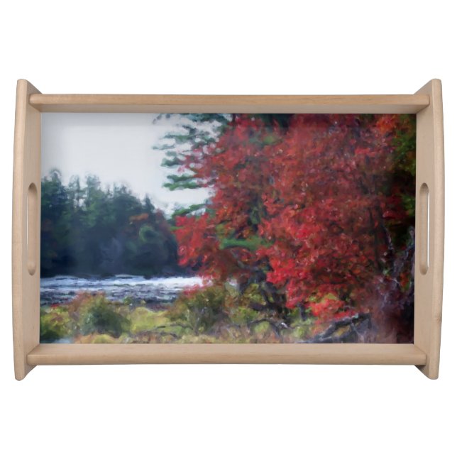 Fall Foliage Pond Painting Nature Art  Serving Tray (Front)