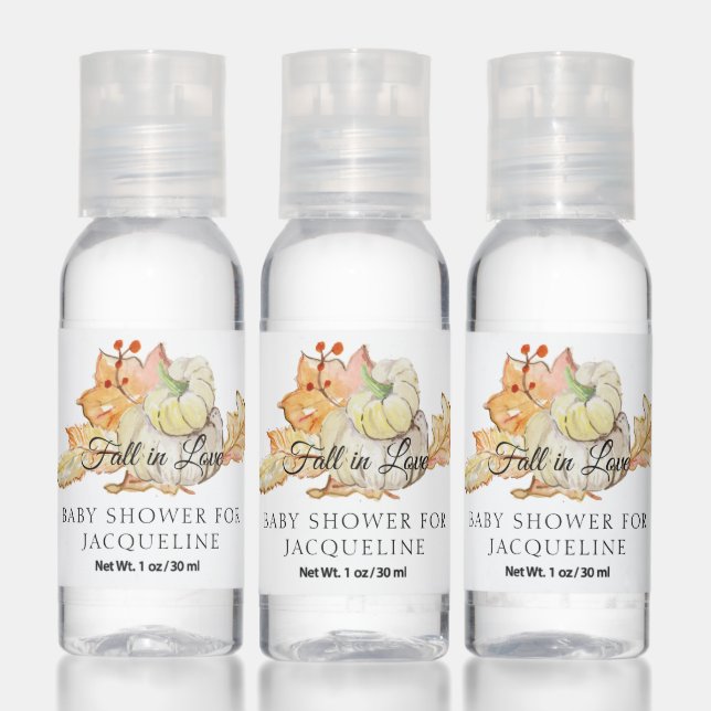 Fall Foliage Pretty White Pumpkin Baby Girl Shower Hand Sanitizer (Set)