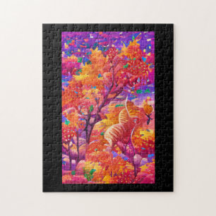 Fall foliage psychedelic pumpkins fractured art jigsaw puzzle