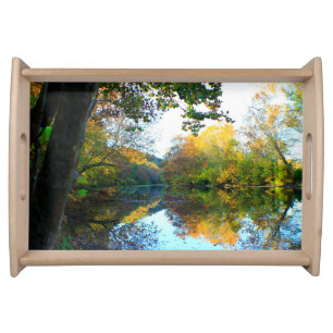 Fall Foliage riverbank trees Serving Tray