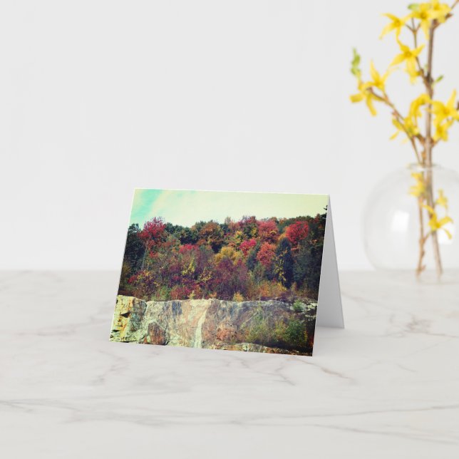 Fall Foliage Rock Cliff Customizable Note Card (Yellow Flower)