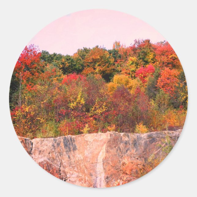 Fall Foliage Rock Cliff Nature Classic Round Sticker (Front)
