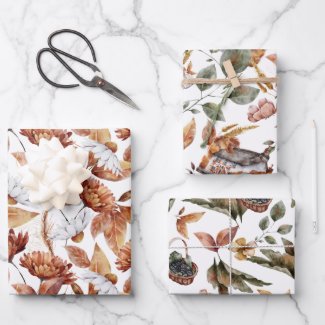 Fall Foliage Rustic Watercolor Botanical Patterns 
