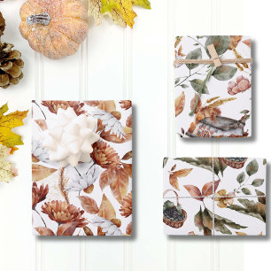 Fall Foliage Rustic Watercolor Botanical Patterns Wrapping Paper Sheets