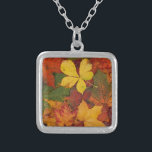 Fall Foliage Silver Plated Necklace<br><div class="desc">A colorful collection of fall foliage. A variety of leaves changing color during autumn.</div>