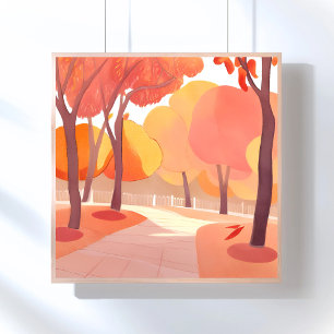 Fall Foliage Stroll Abstract Watercolor Poster