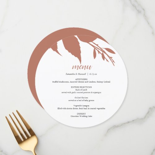 Fall Foliage Terracotta Round Menu Card