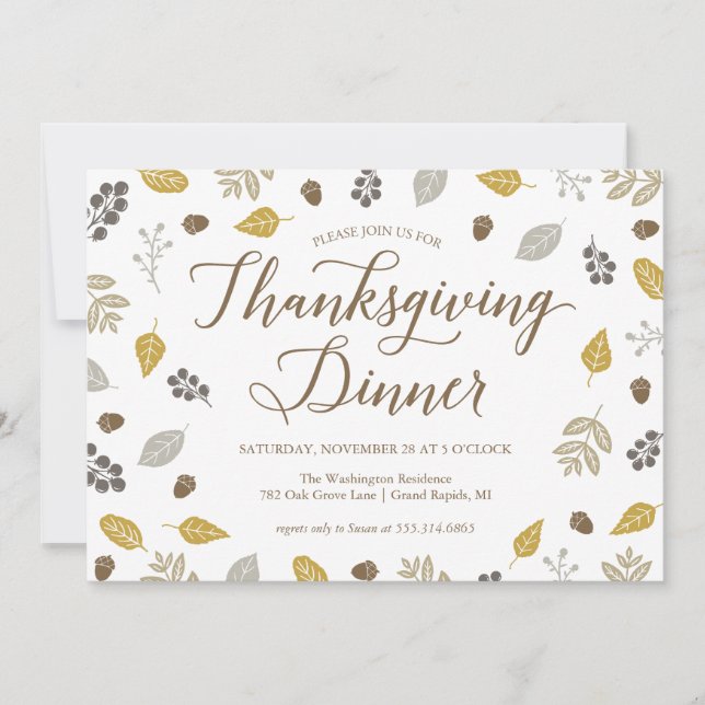 Fall Foliage Thanksgiving Dinner Party Invitation (Front)