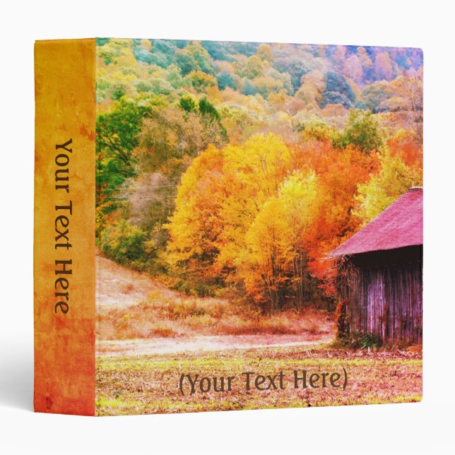 Fall Foliage Tobacco Barn Nature Art Personalized  3 Ring Binder (Front/Spine)