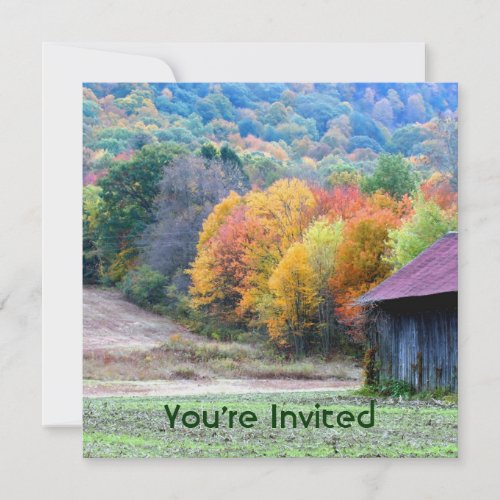 Fall Foliage Tobacco Barn Square Invitation