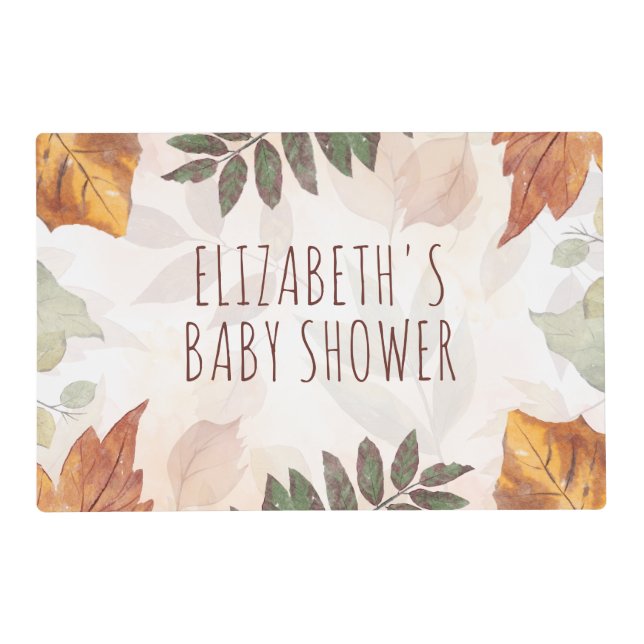 Fall Foliage Watercolor Autumn Baby Shower Placemat (Front)