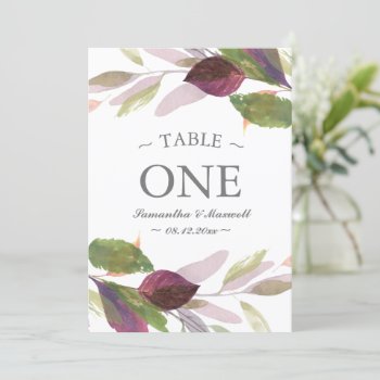 Fall Foliage Watercolor Table Number by VGInvites at Zazzle