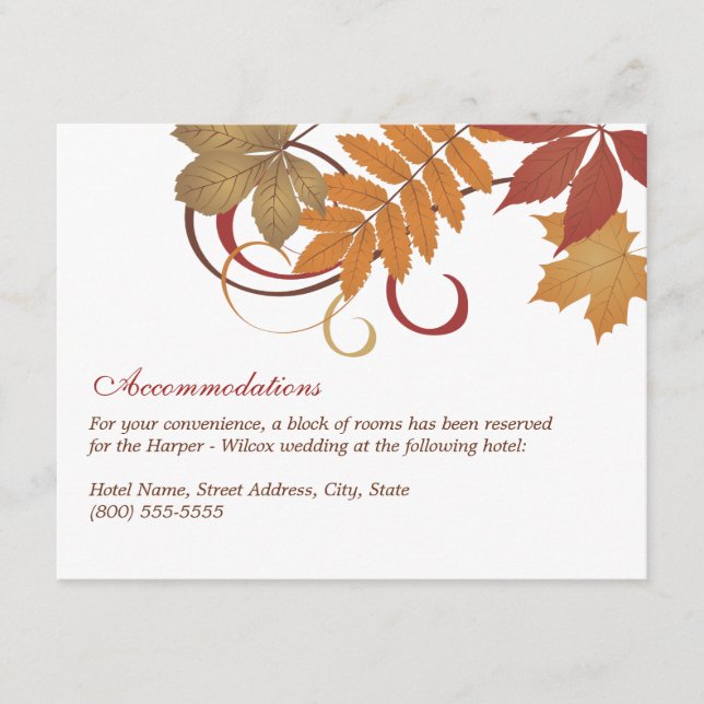 Fall Foliage Wedding Accommodations Enclosure Card (Front)