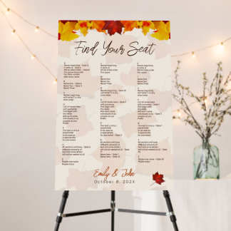 Fall Foliage Wedding Alphabetical Seating Chart Foam Board