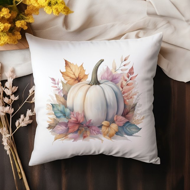 Fall Foliage White Pumpkin Throw Pillow (Creator Uploaded)