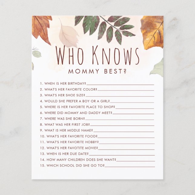 Fall Foliage Who Knows Mommy Baby Game (Front)