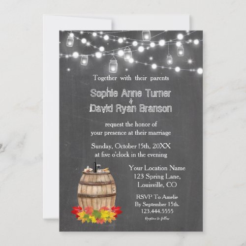 Fall Foliage Wine Barrel Chalkboard Wedding Invitation