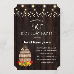Fall Foliage Wine Barrel Vineyard 50th Birthday Invitation