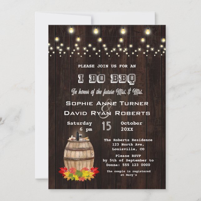 Fall Foliage Wine Barrel Vineyard I DO BBQ Invitation (Front)