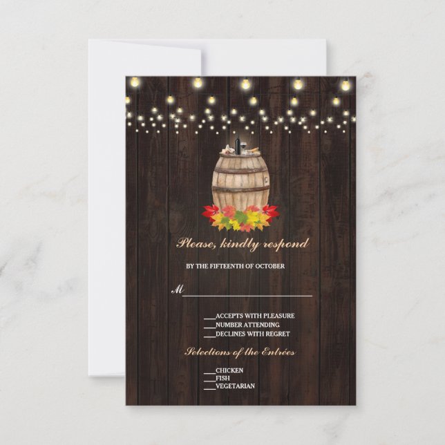 Fall Foliage Wine Barrel Vineyard RSVP Card (Front)
