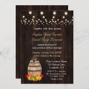 Fall Foliage Wine Barrel Vineyard Wedding Invitation