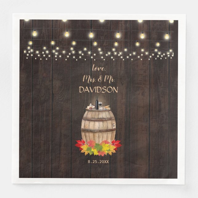 Fall Foliage Wine Barrel Vineyard Wedding Paper Dinner Napkins (Front)