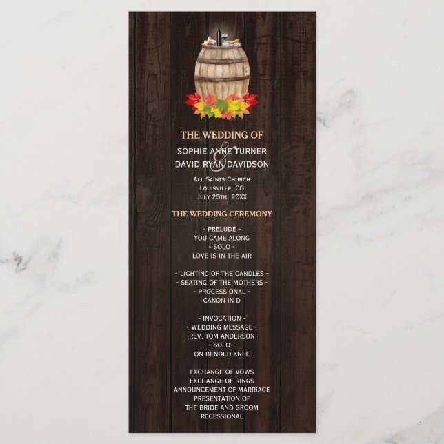 Fall Foliage Wine Barrel Vineyard Wedding Program (Front)