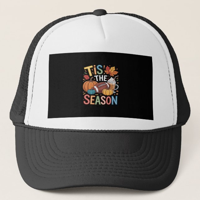 Fall Football Autumn Pumpkin Coffee Lover Trucker Hat (Front)