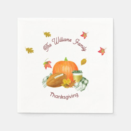 Fall Football Pumpkin Latte Watercolor Napkins