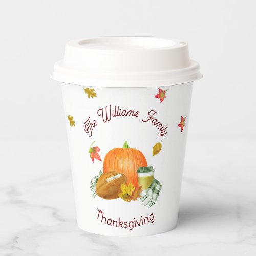 Fall Football Pumpkin Latte Watercolor Paper Cups