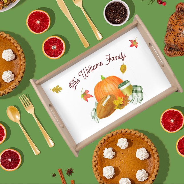 Fall Football Pumpkin Latte Watercolor Serving Tray (Creator Uploaded)