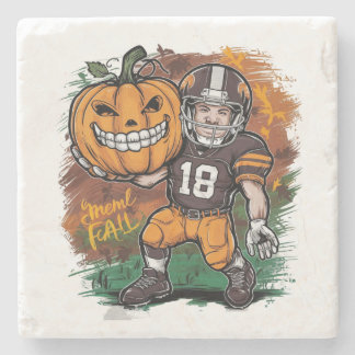 fall football pumpkins stone coaster