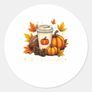 Fall Football Tis The Season Pumpkin Autumn Coffee Classic Round Sticker
