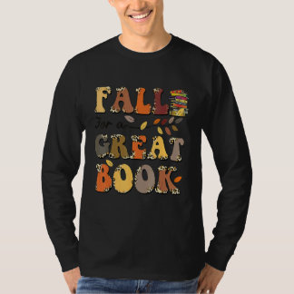 Fall For A Great Book Retro Leopard Autumn Thanksg T-Shirt