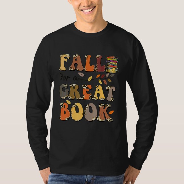 Fall For A Great Book Retro Leopard Autumn Thanksg T-Shirt (Front)