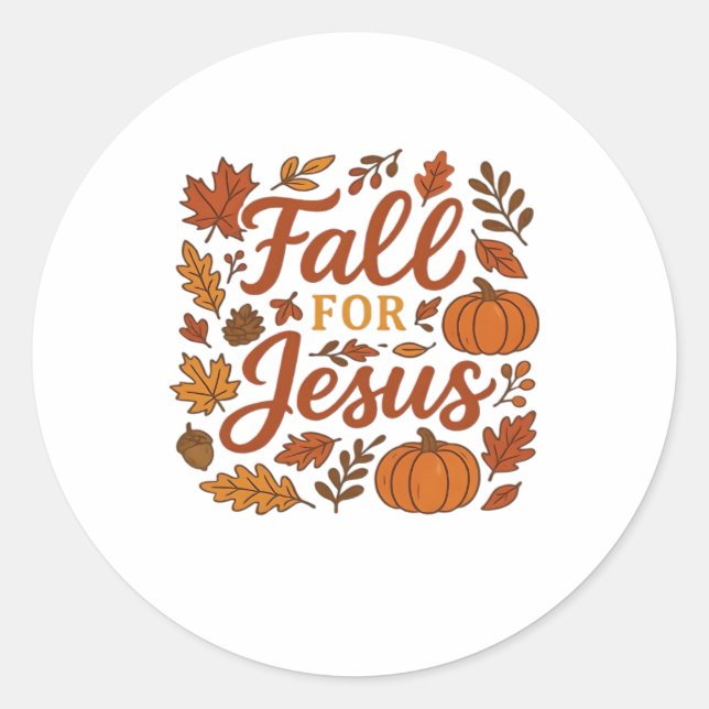 Fall For Jesus Autumn Pumpkin Christian Faith Clas Classic Round Sticker (Front)