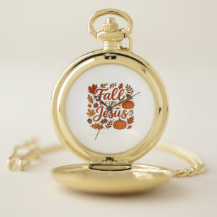 Fall For Jesus Autumn Pumpkin Christian Faith Clas Pocket Watch