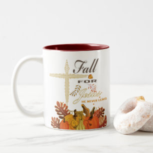 Fall for Jesus he never leaves 1   Two-Tone Coffee Mug