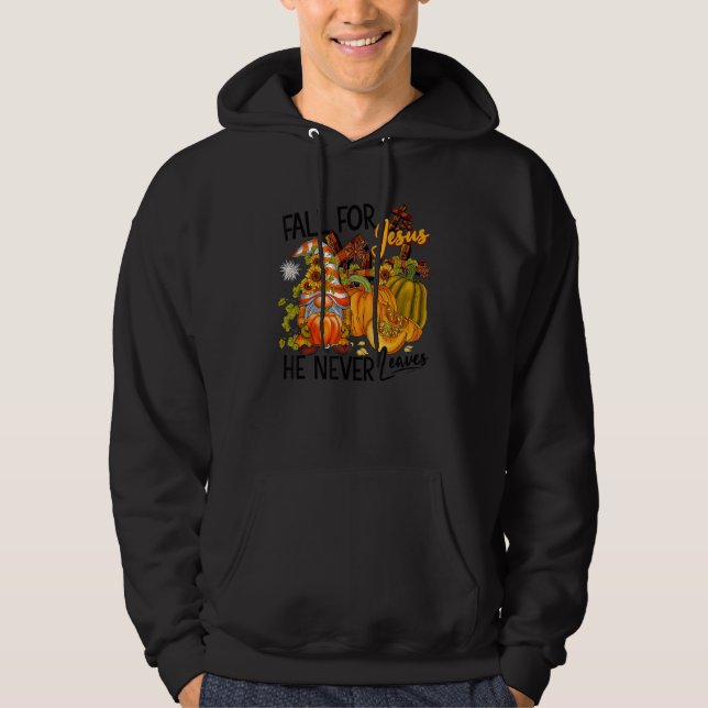 Fall For Jesus He Never Leaves Gnome Pumpkin Hello Hoodie (Front)