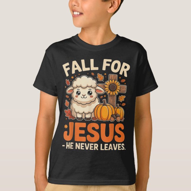 Fall For Jesus He Never Leaves Sheep Christian Aut T-Shirt (Front)