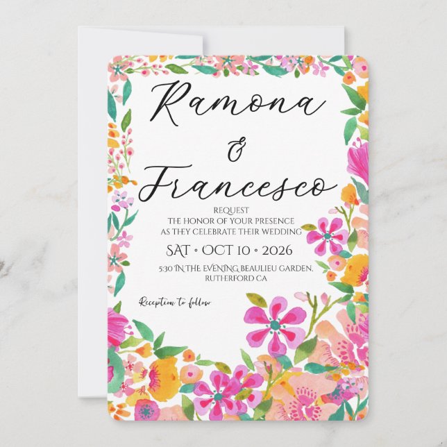 Fall For You Watercolor Floral Wedding Invitation (Front)