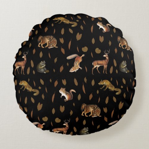Fall Forest Animals Autumn Leaves Fall Decor Round Pillow