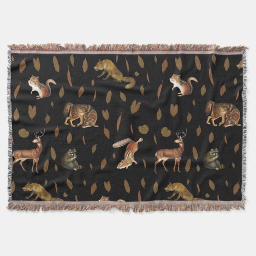 Fall Forest Animals Autumn Leaves Fall Decor Throw Blanket