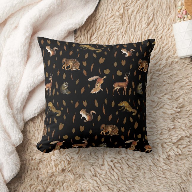 Fall Forest Animals Autumn Leaves Fall Decor Throw Pillow (Blanket)