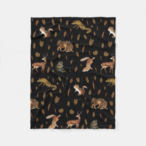 Fall Forest Animals Autumn Leaves Fleece Blanket