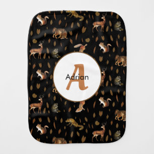 Fall Forest Animals Autumn Leaves Monogram Baby Burp Cloth