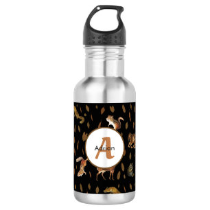 Fall Forest Animals Autumn Leaves Monogram School Stainless Steel Water Bottle