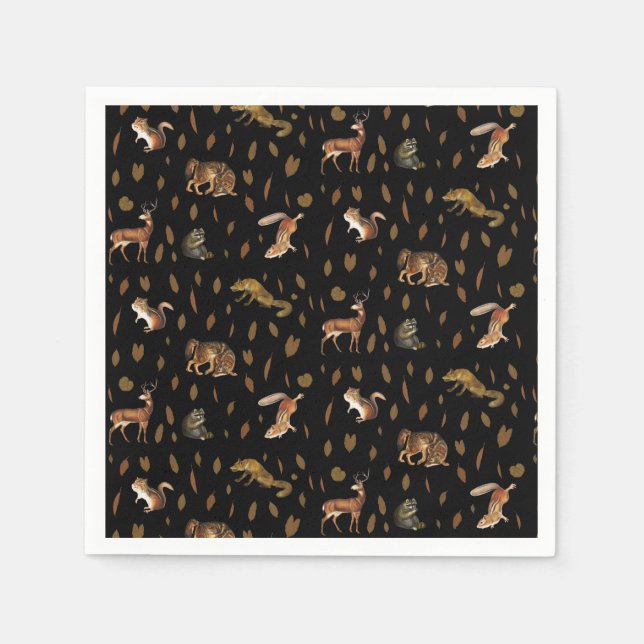 Fall Forest Animals Autumn Leaves Party Napkins (Front)