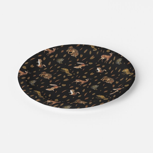 Fall Forest Animals Autumn Leaves Party Paper Plates (Angled)